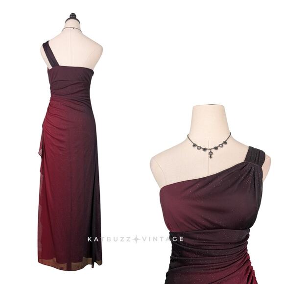 Vintage Nites Prom Dress Maxi Gown 6P Red Y2K Fairy Goth 90s Ombre Ruffle Glam - Picture 2 of 12